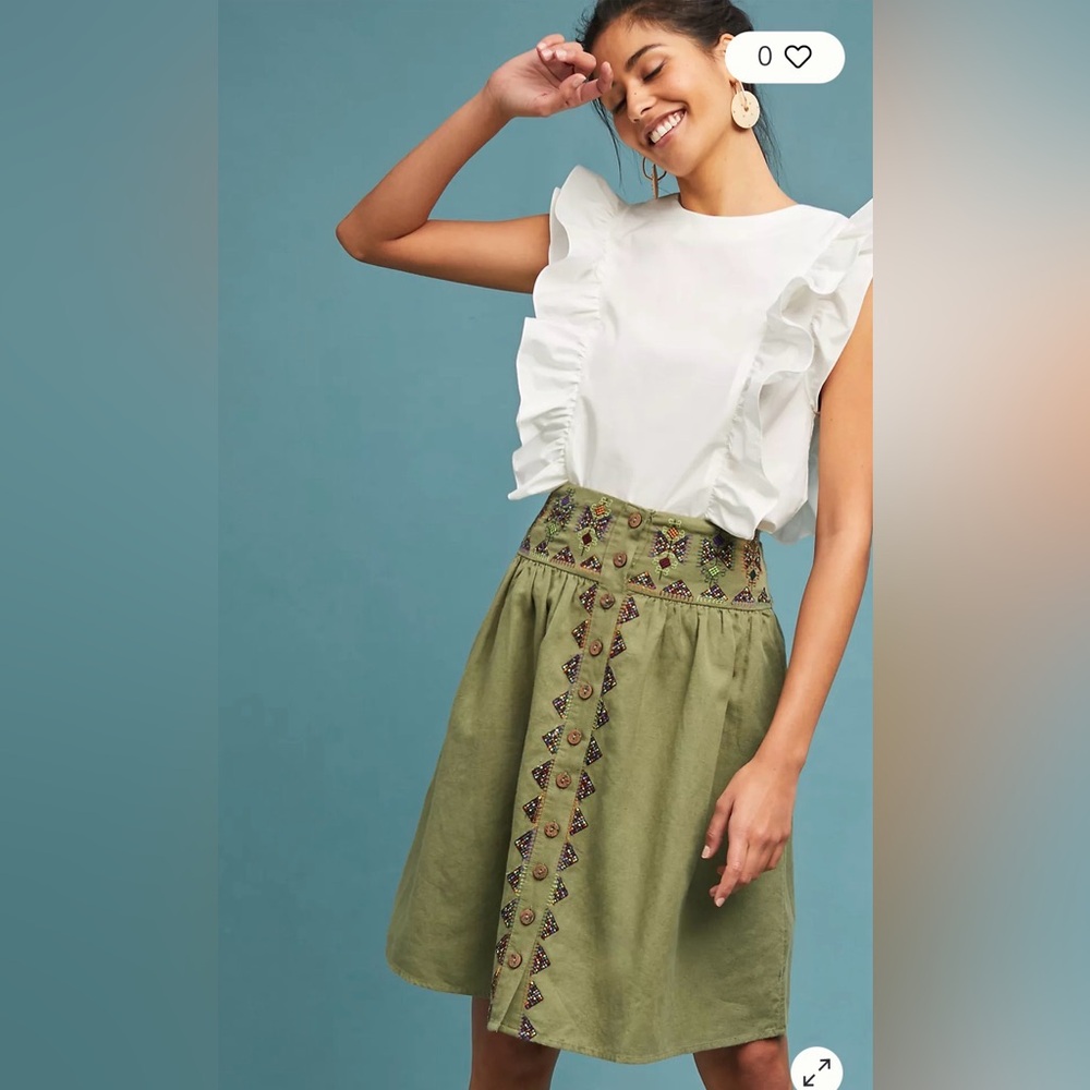 Anthropologie Maeve Embroidered Utility Skirt